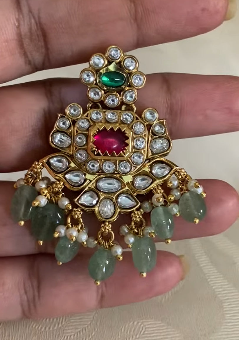 Ruby Green Polki Kundan Necklace Set with Maang Tikka | Traditional Bridal Necklace