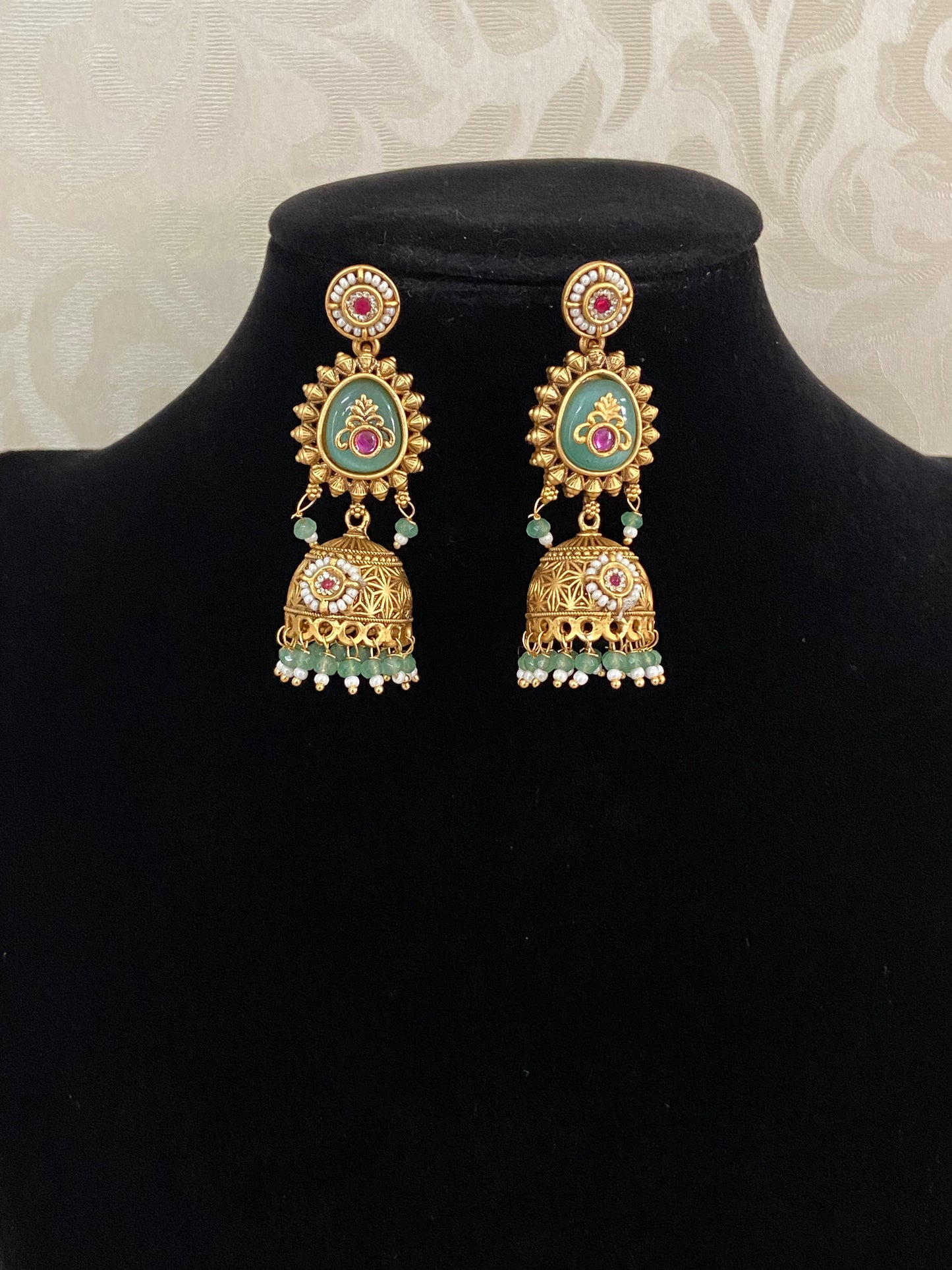 Semi Precious Kundan Jumkis | Fusion Kundan Earrings