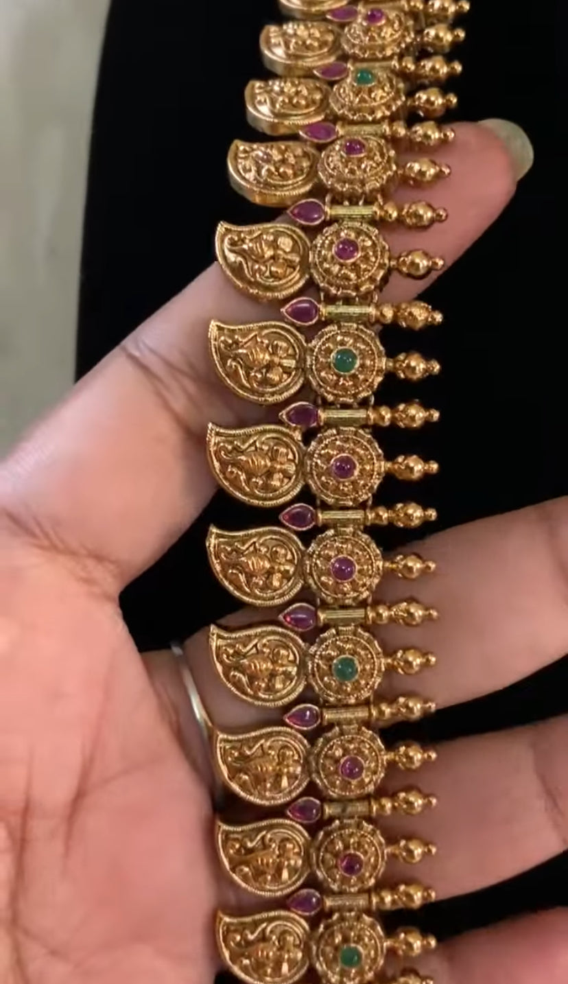 Antique Ruby Mango Long & short Necklaces With Jumki Earrings | Indian Traditional Necklaces