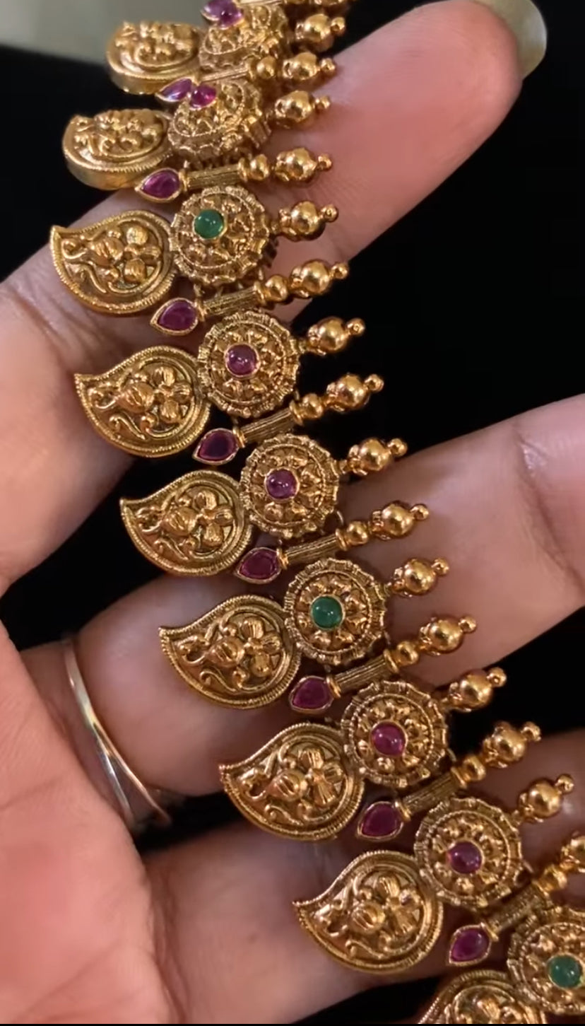 Antique Ruby Mango Long & short Necklaces With Jumki Earrings | Indian Traditional Necklaces