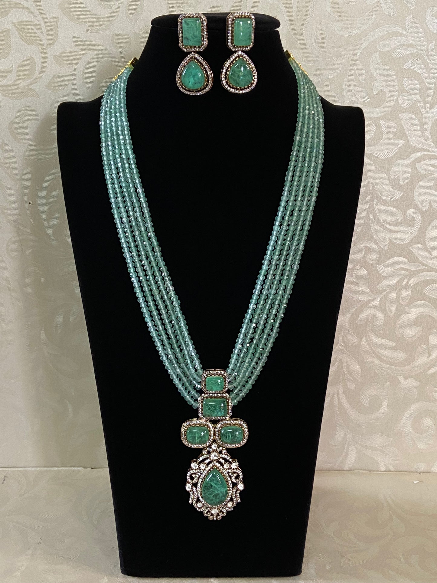 Victorian moissanite Pendant Mala Necklace With Earrings