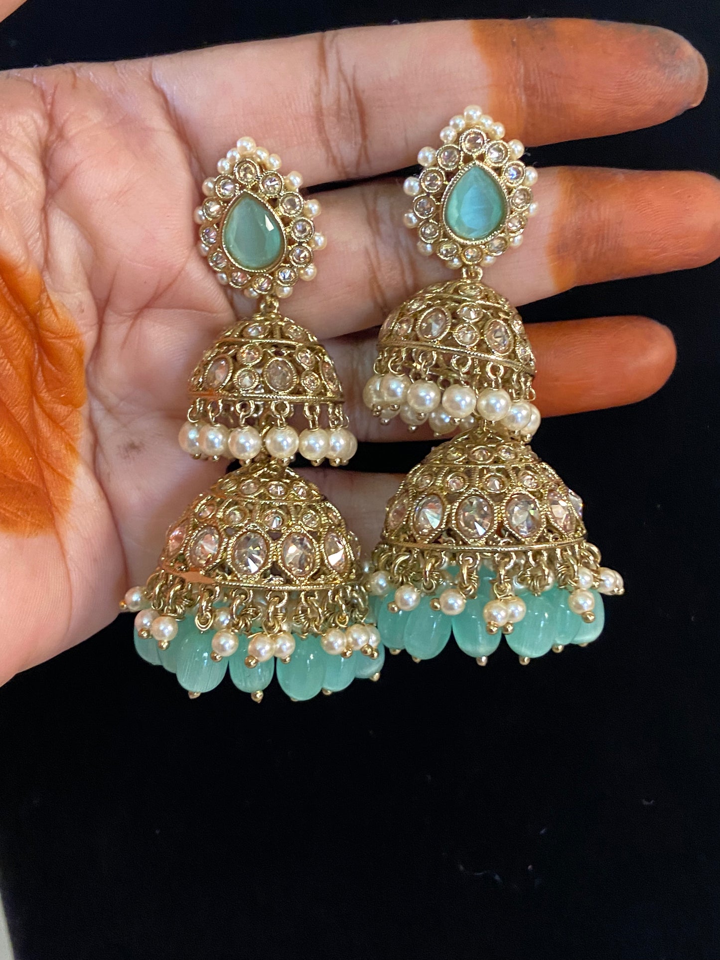 Kundan Pearl  Double Jumki Earrings  | Traditional Earrings In USA | Gift Idea