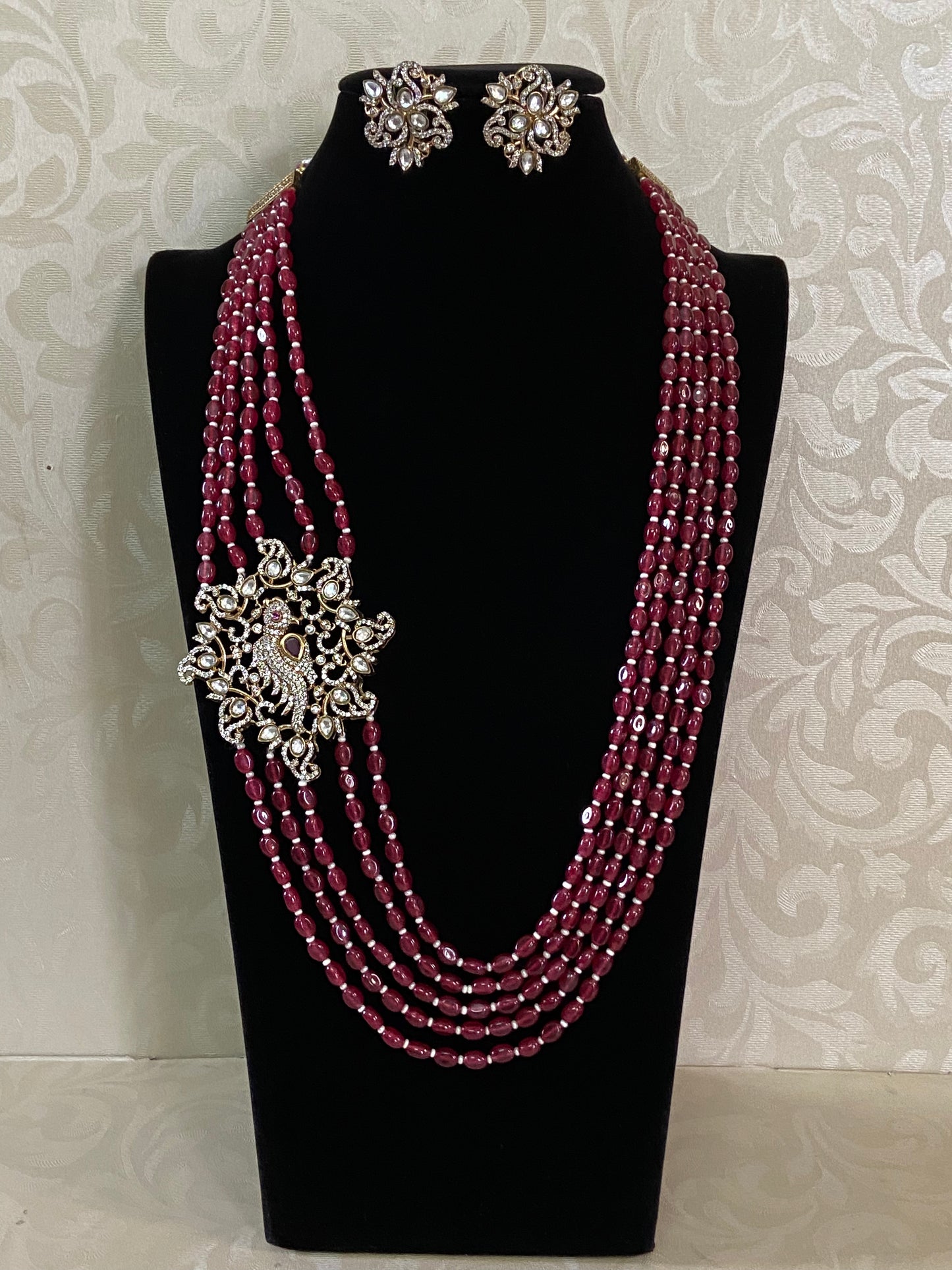 Onyx Beads Side Pendant Mala Necklace | Indian Jewellery