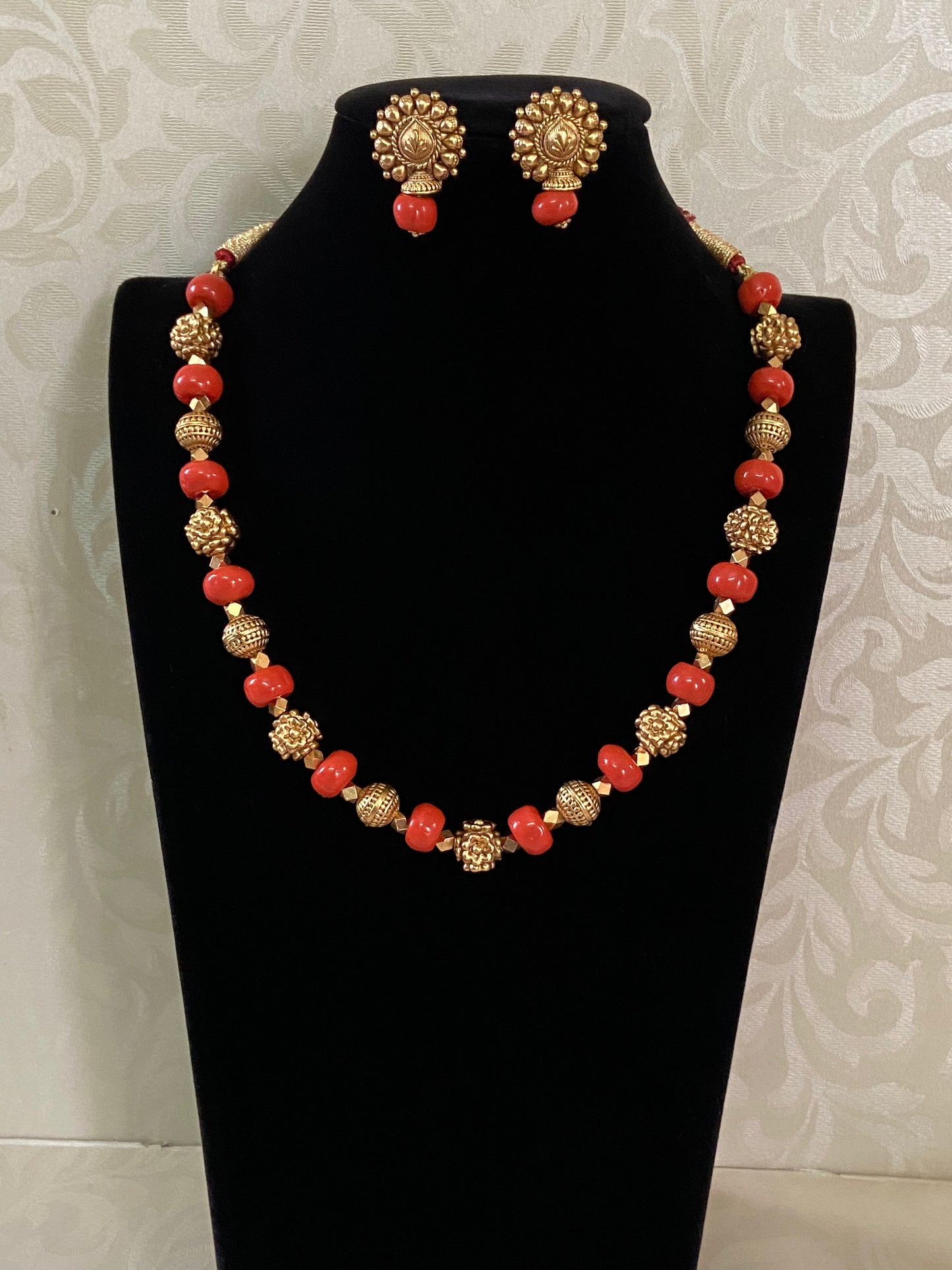 Coral & Gold Beads  Necklace | Indian jewelry in USA