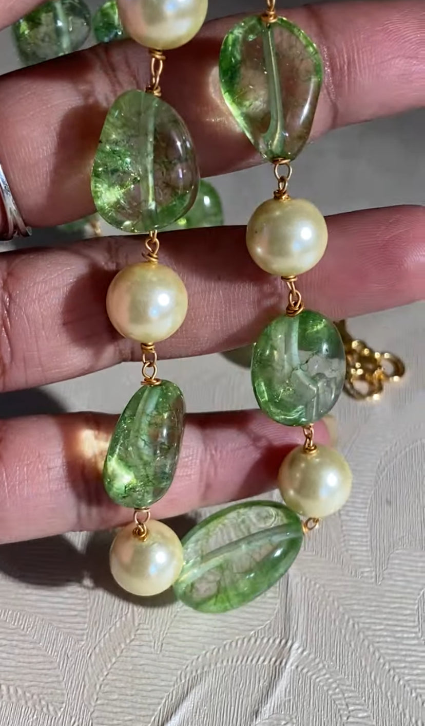 Simple Pearl & quartz stones Necklace |Indian Beads Necklace  | Gift Idea