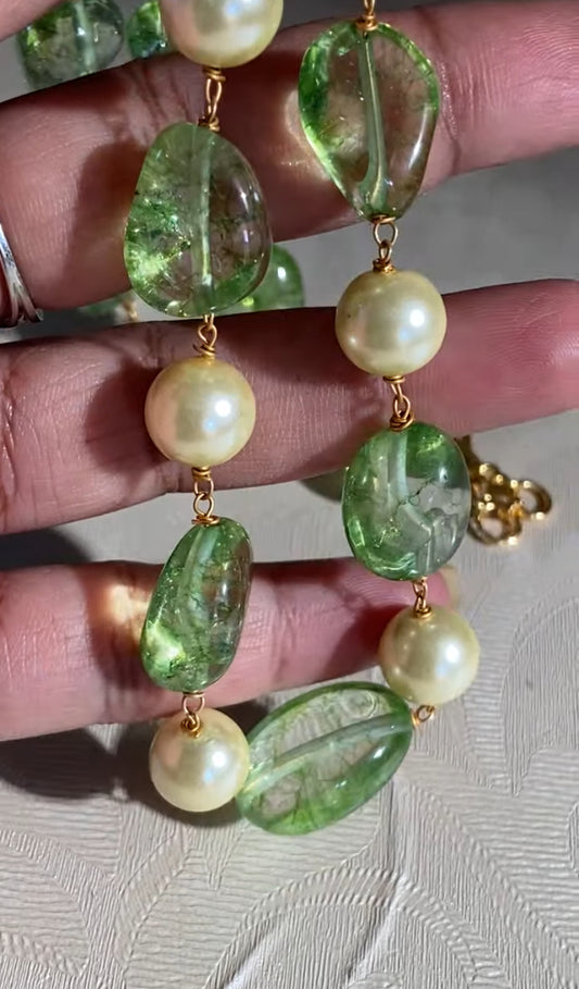 Simple Pearl & quartz stones Necklace |Indian Beads Necklace  | Gift Idea