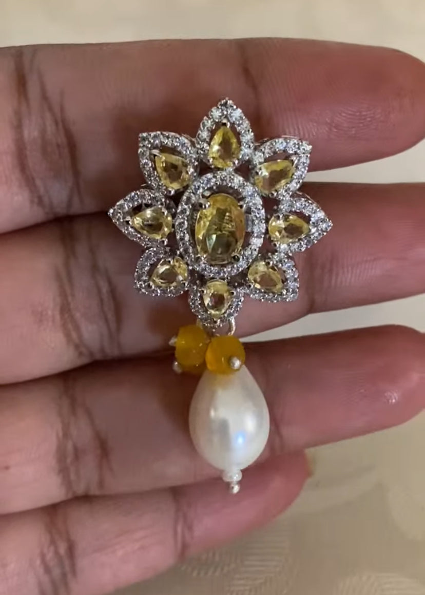 AD Pendant Onyx Beads Necklace With Earrings | Indian Necklace