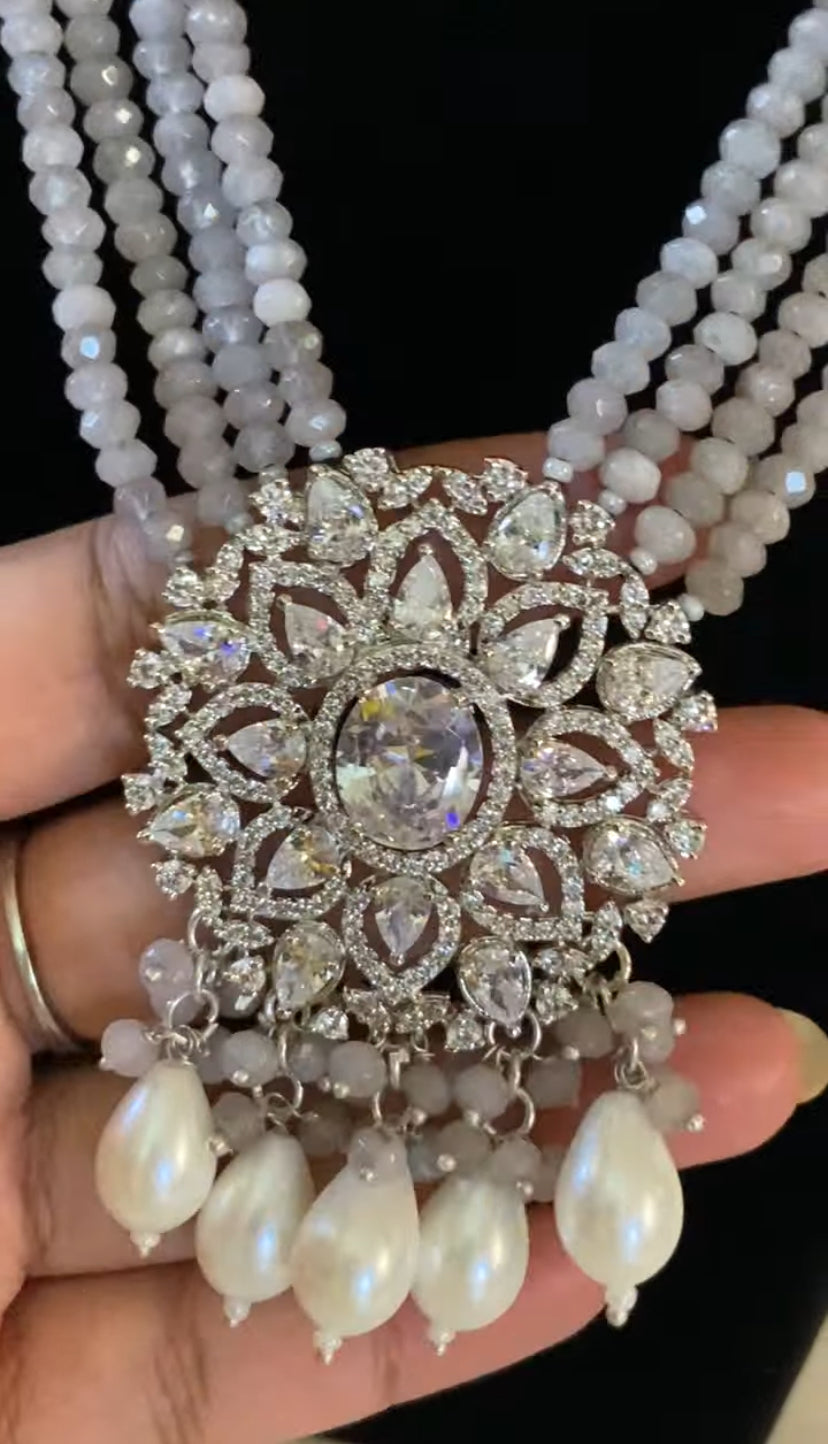 AD Pendant Onyx Beads Necklace With Earrings | Indian Necklace