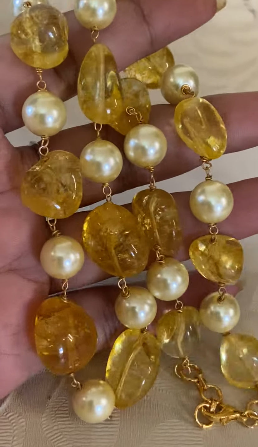 Simple Pearl & quartz stones Necklace |Indian Beads Necklace  | Gift Idea