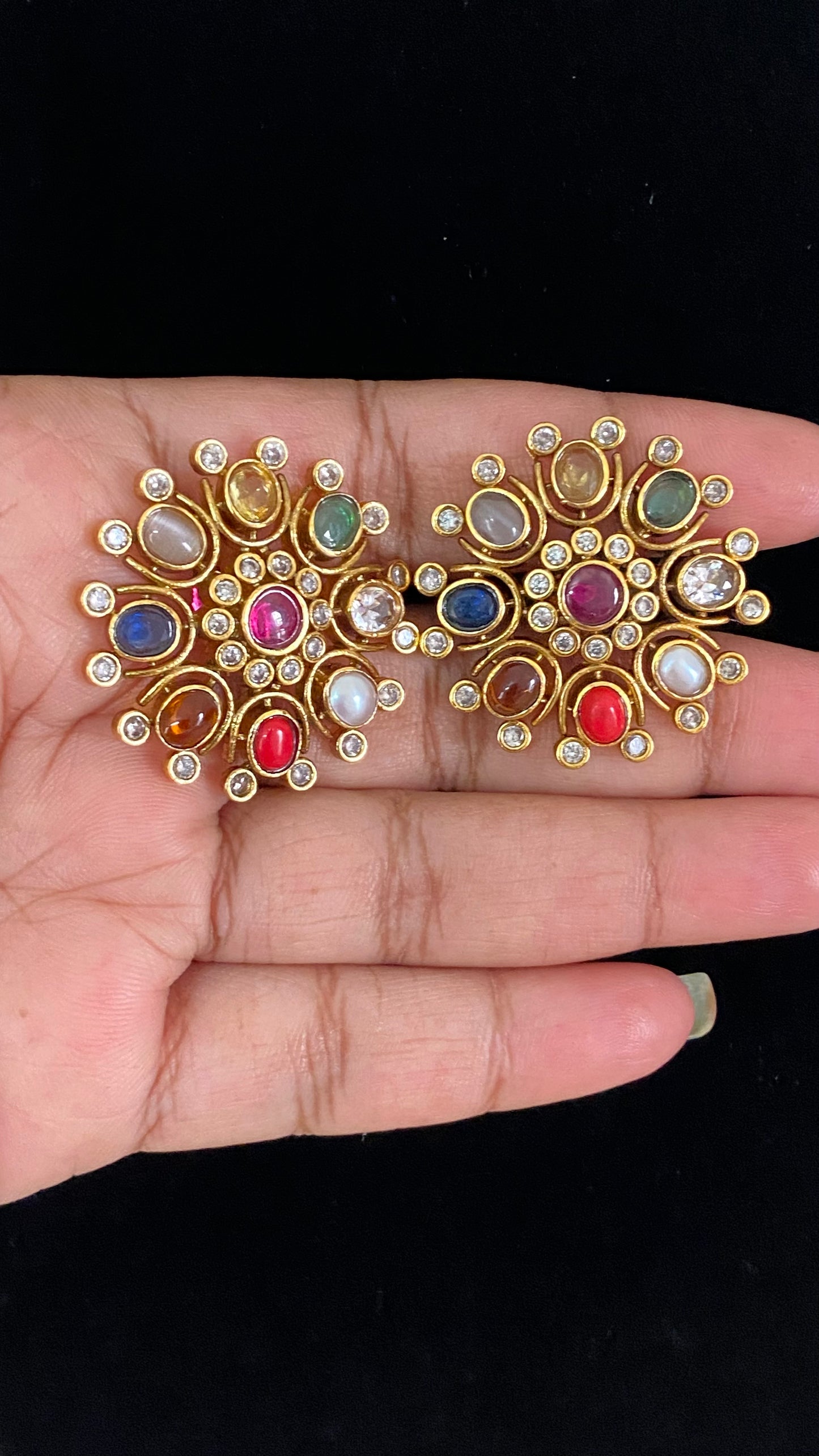 Beautiful CZ Navarathna Studs | Indian Traditional Jewelry