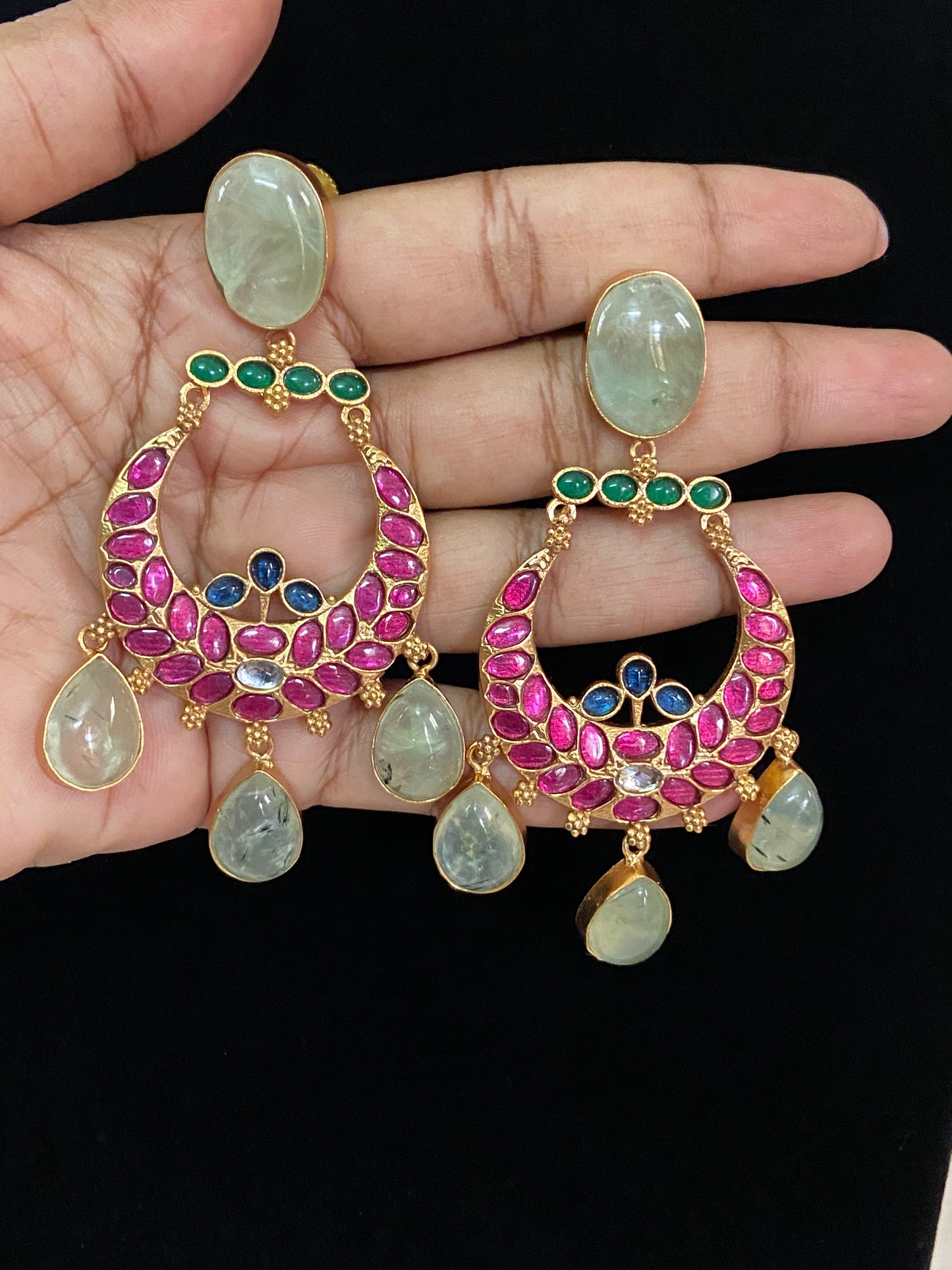 Jadau Fusion Kundan Chandbalis| Indian Earrings