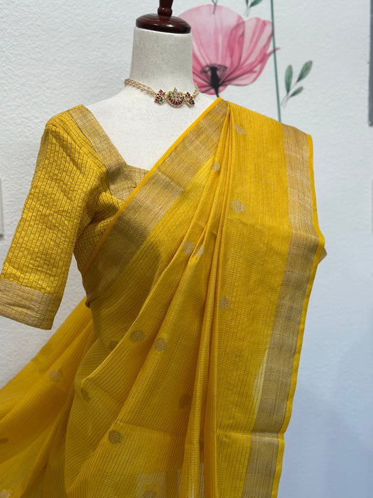 Banaras Yellow Fancy Saree | Indian Light Weight Saree | Gift Saree