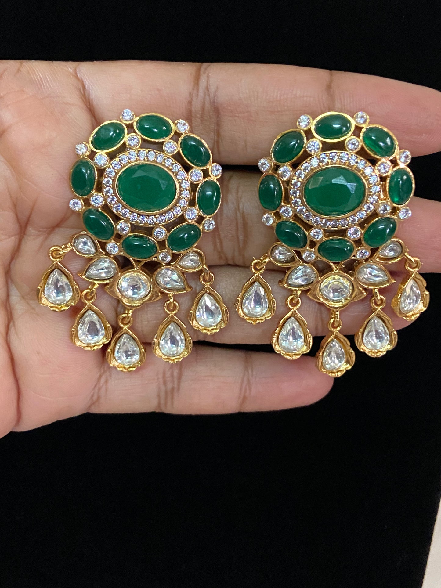 Moissanite Tear Drop Kundan Earrings