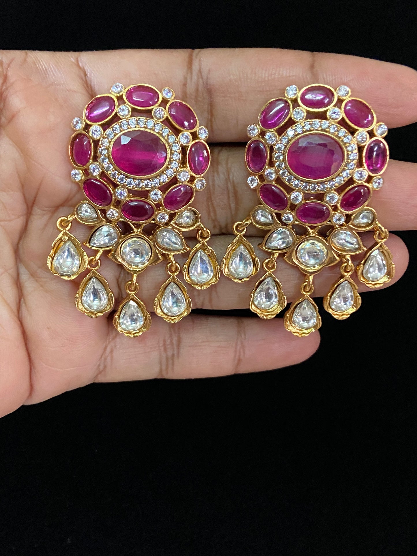 Moissanite Tear Drop Kundan Earrings