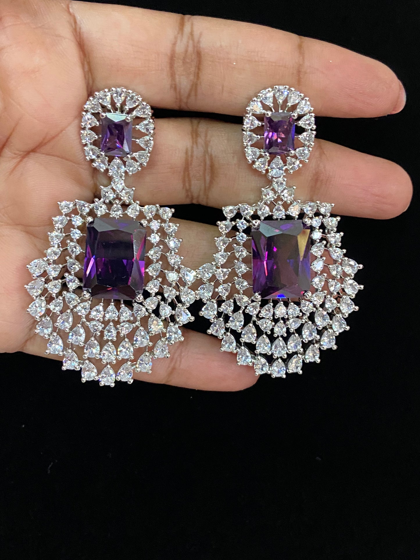 Rhodium AD & Purple Earrings