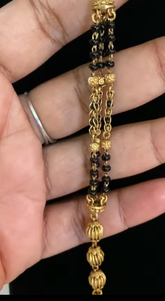 Long Antique Mangalasutra With Earrings | Traditional Black Bead Necklace