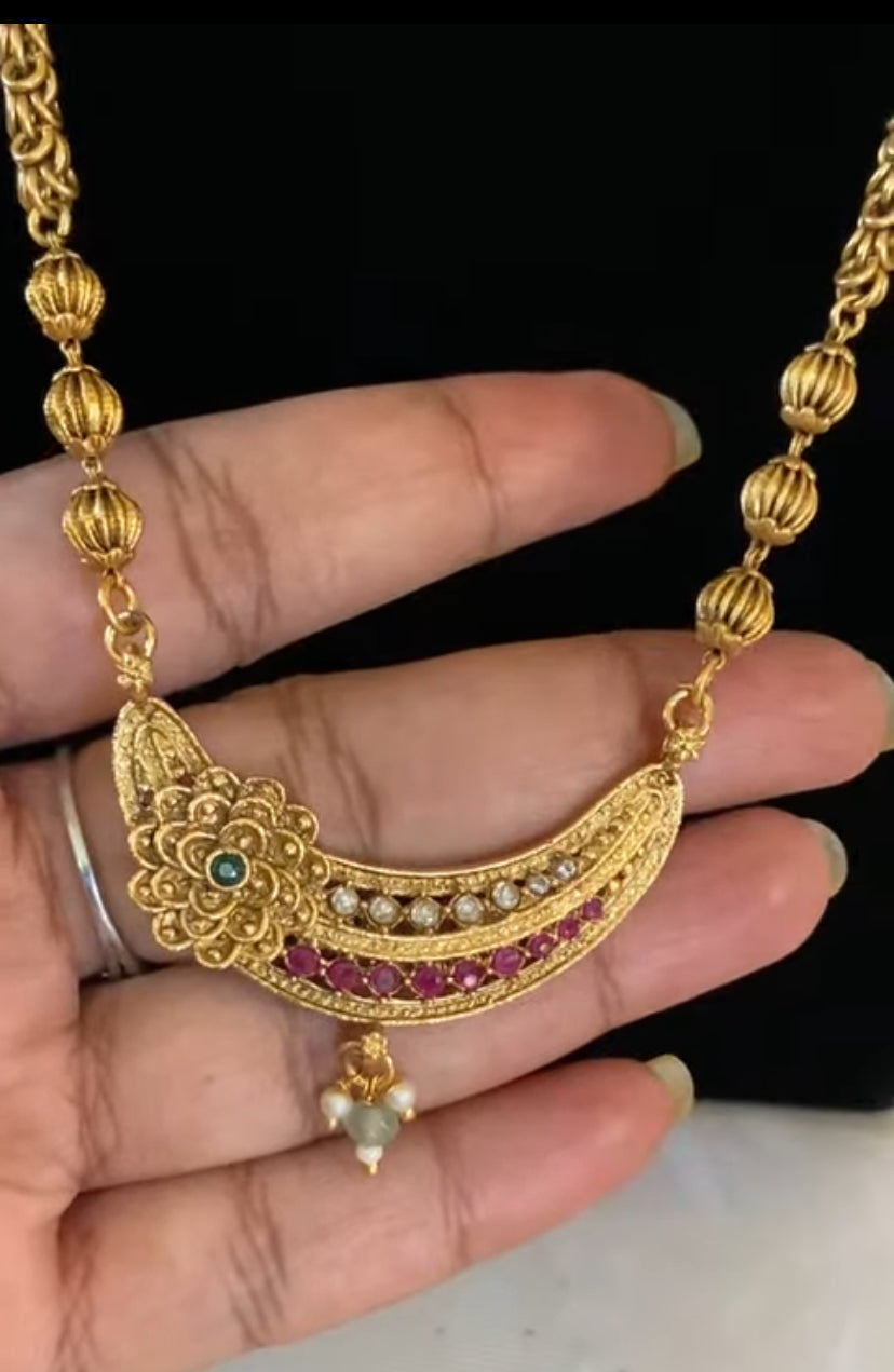 Long Antique Mangalasutra With Earrings | Traditional Black Bead Necklace