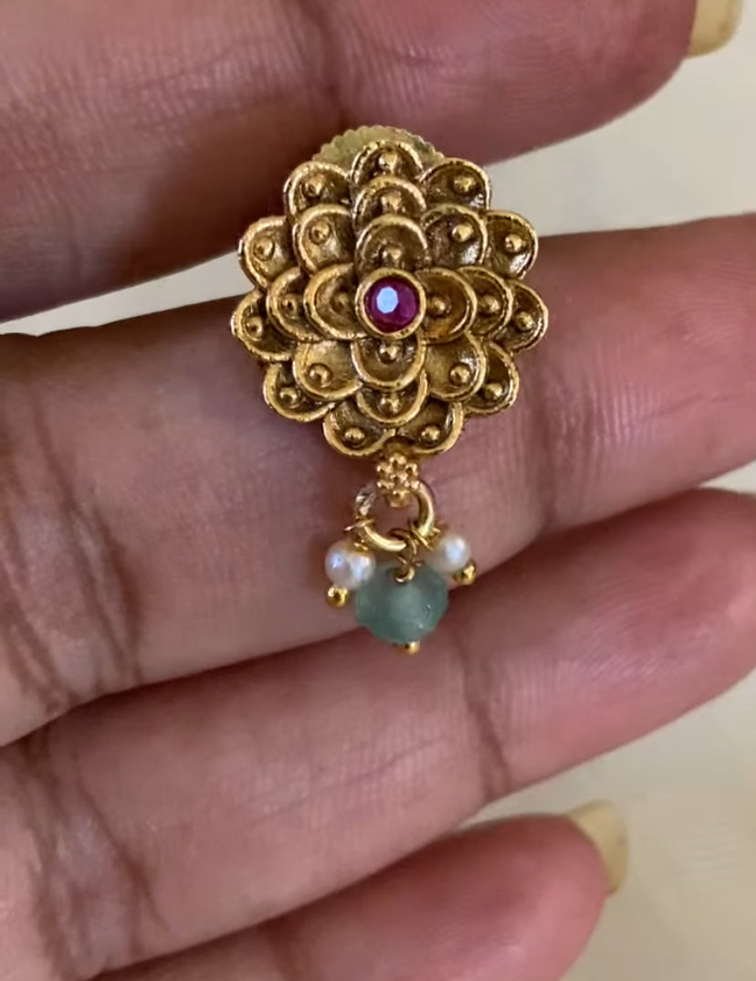 Long Antique Mangalasutra With Earrings | Traditional Black Bead Necklace