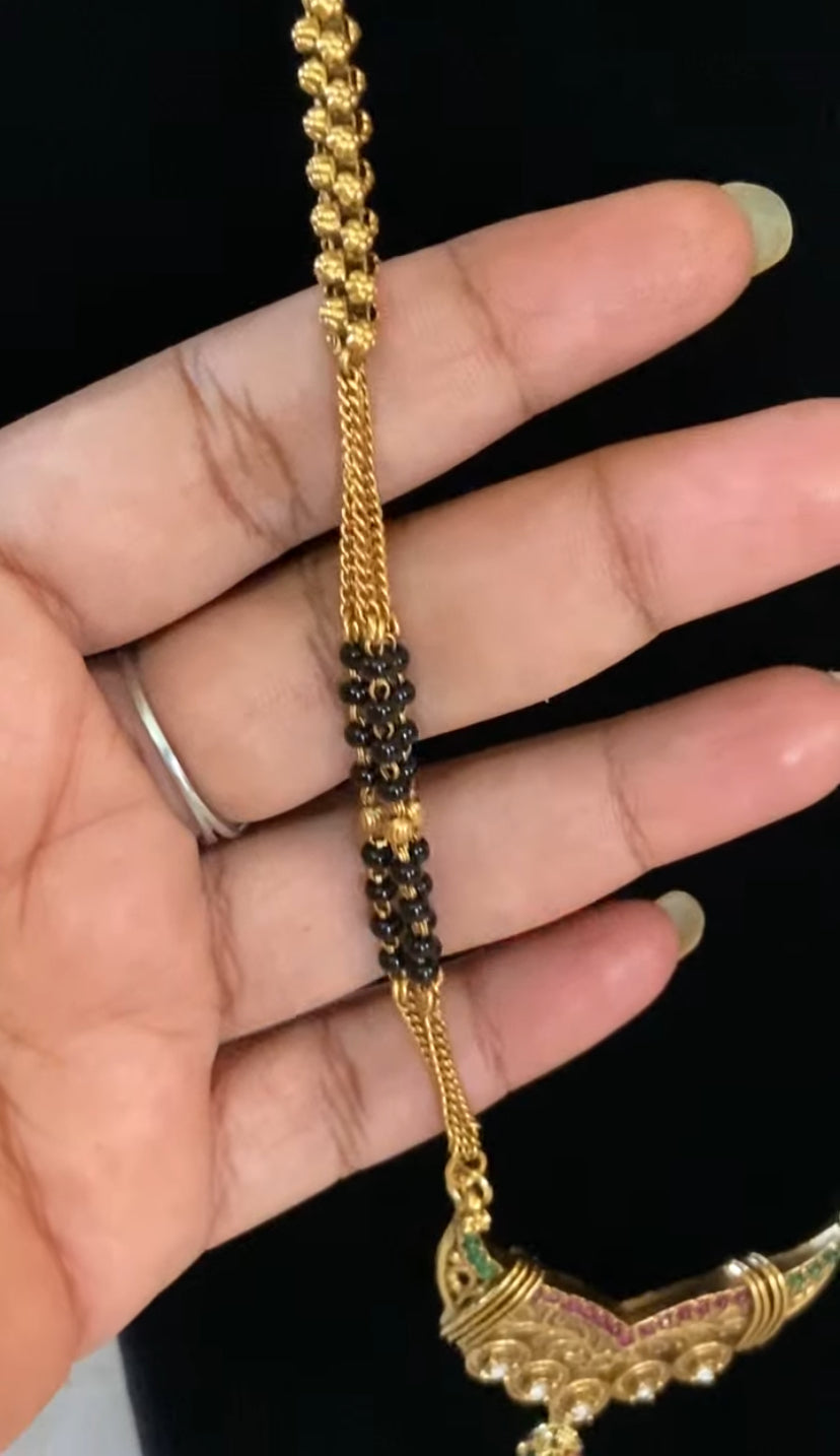 Long Antique Mangalasutra With Earrings | Traditional Black Bead Necklace