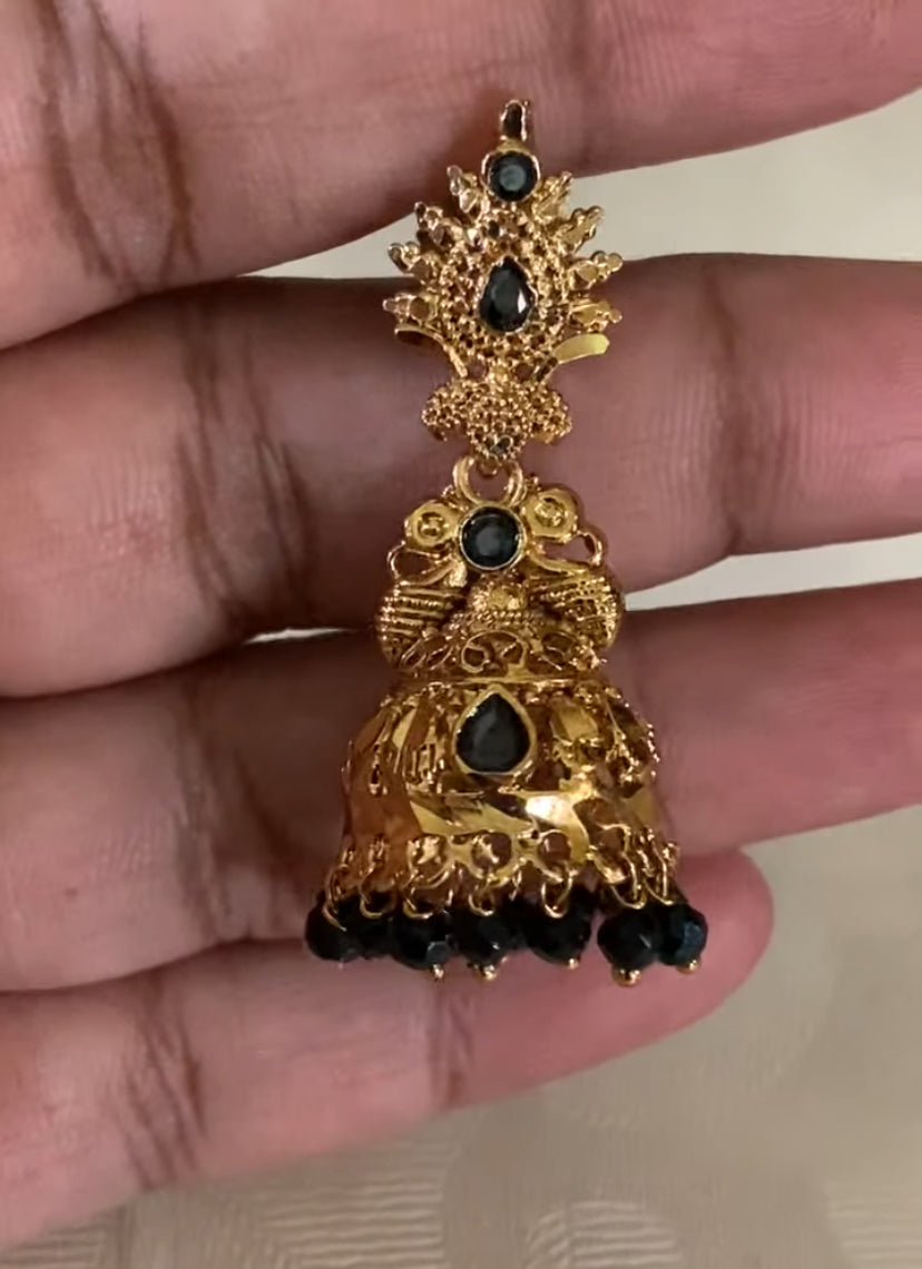 Antique Nakshi Ball Mangalasutra With Jumkis |  Black Beads Necklace