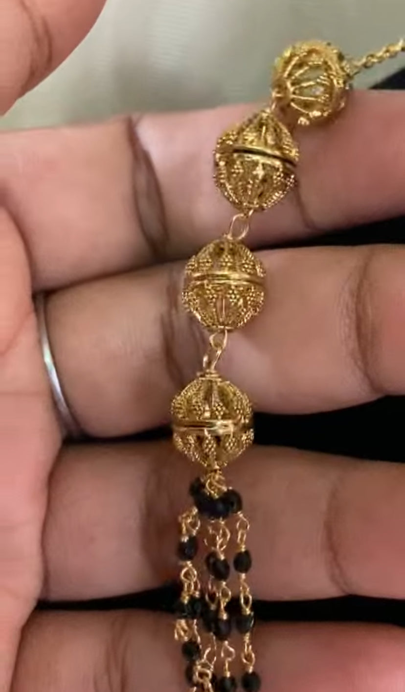 Antique Nakshi Ball Mangalasutra With Jumkis |  Black Beads Necklace