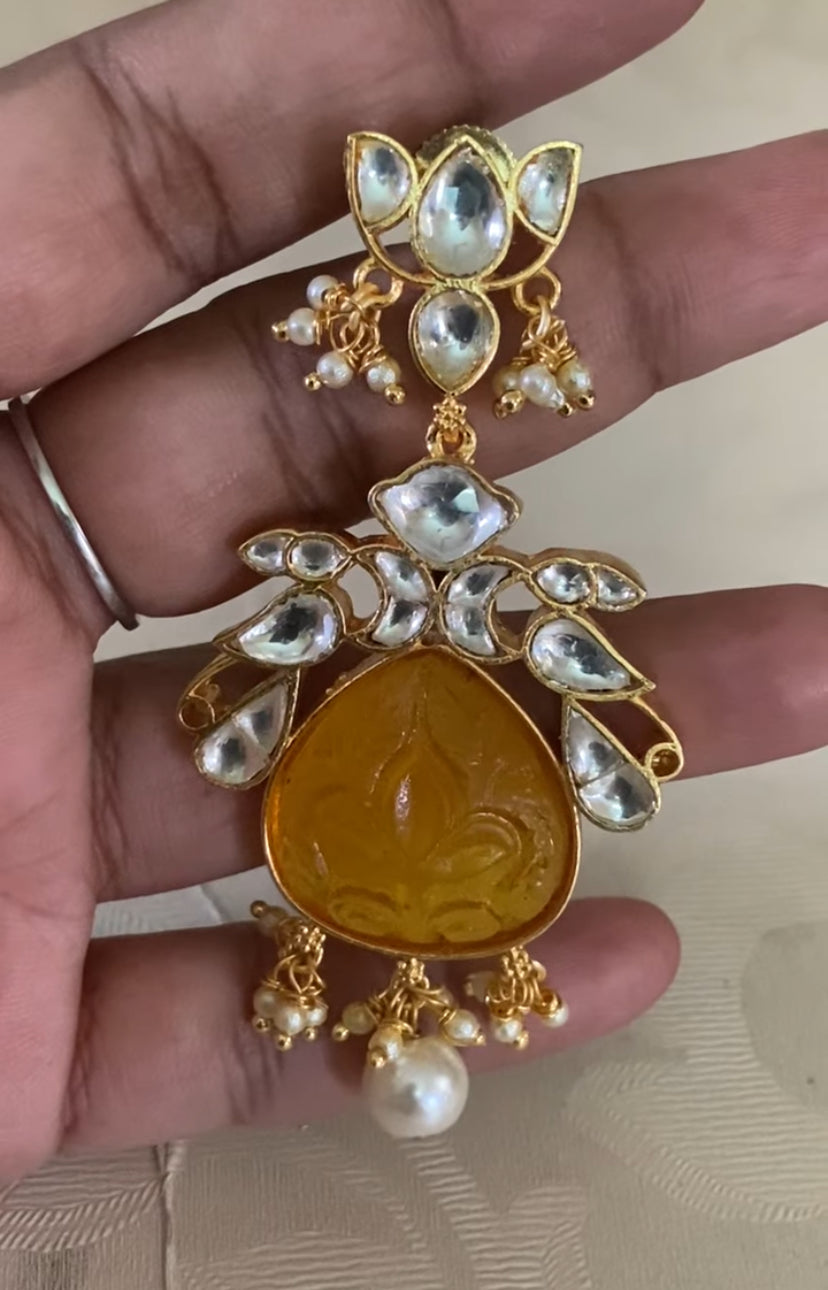 Carved Stone Kundan Earrings | Indian Jewelry In USA