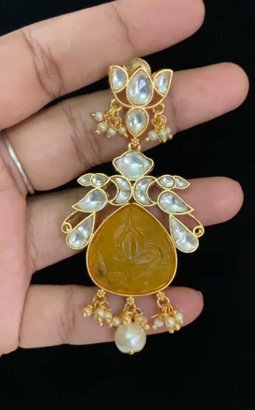 Carved Stone Kundan Earrings | Indian Jewelry In USA