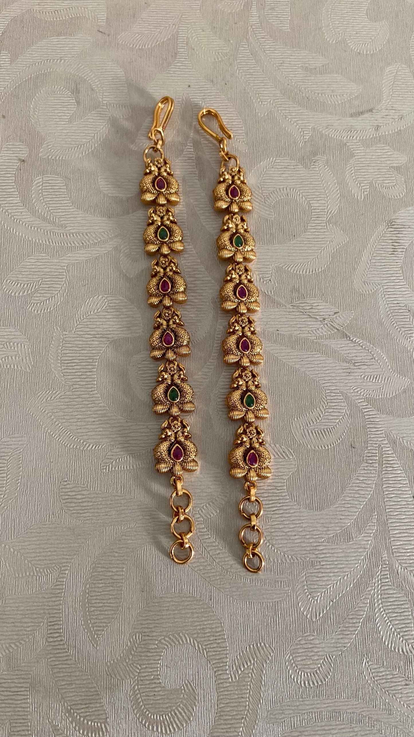 Antique Ruby Green Matilu |  Indian Ear Chains