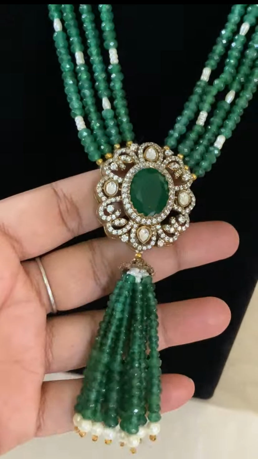 Victorian Pendant Beads Necklace With Studs | Indian Jewelry in USA