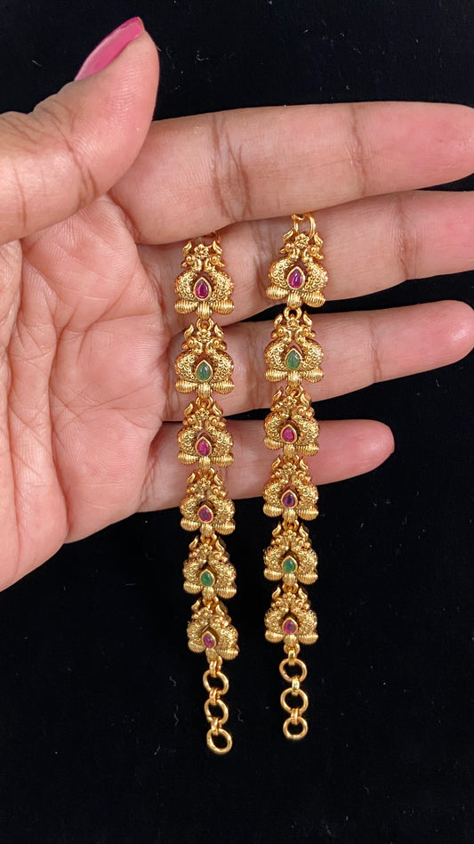 Antique Ruby Green Matilu |  Indian Ear Chains