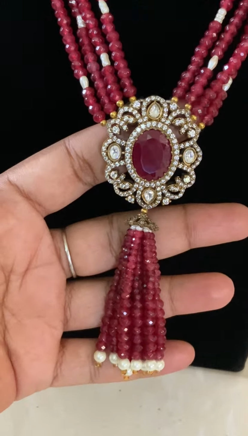 Victorian Pendant Beads Necklace With Studs | Indian Jewelry in USA