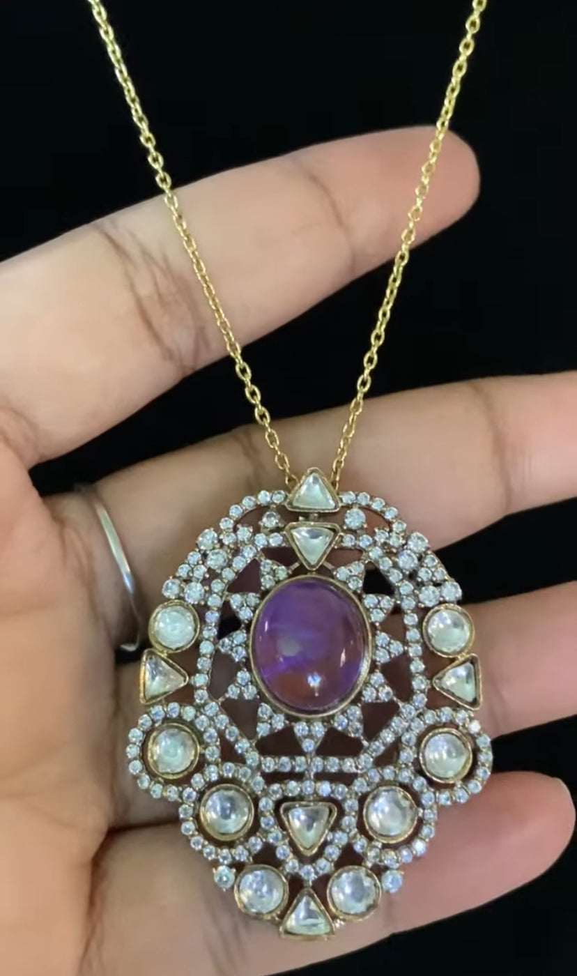 AD Victorian Pendant Simple Chain Set | Indian Necklace