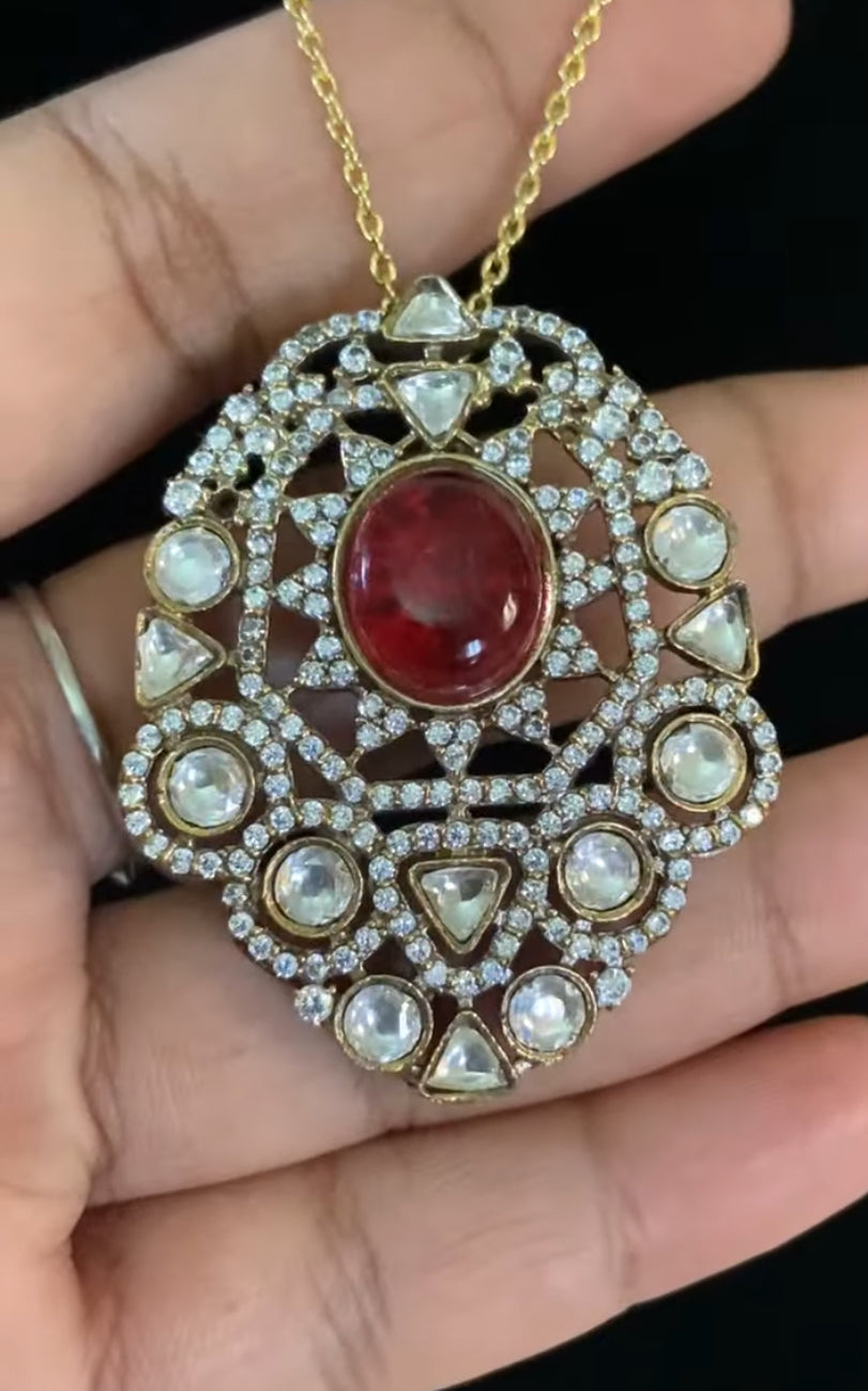 AD Victorian Pendant Simple Chain Set | Indian Necklace