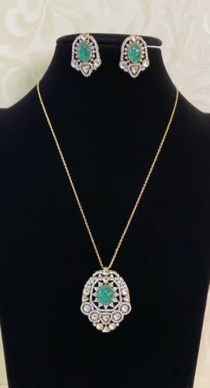 AD Victorian Pendant Simple Chain Set | Indian Necklace