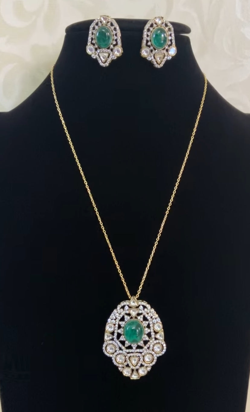 AD Victorian Pendant Simple Chain Set | Indian Necklace