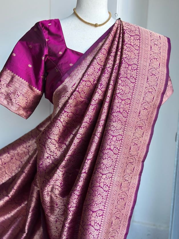 Magenta Pink Banaras Brocade Saree | Indian Traditional Sarees In USA