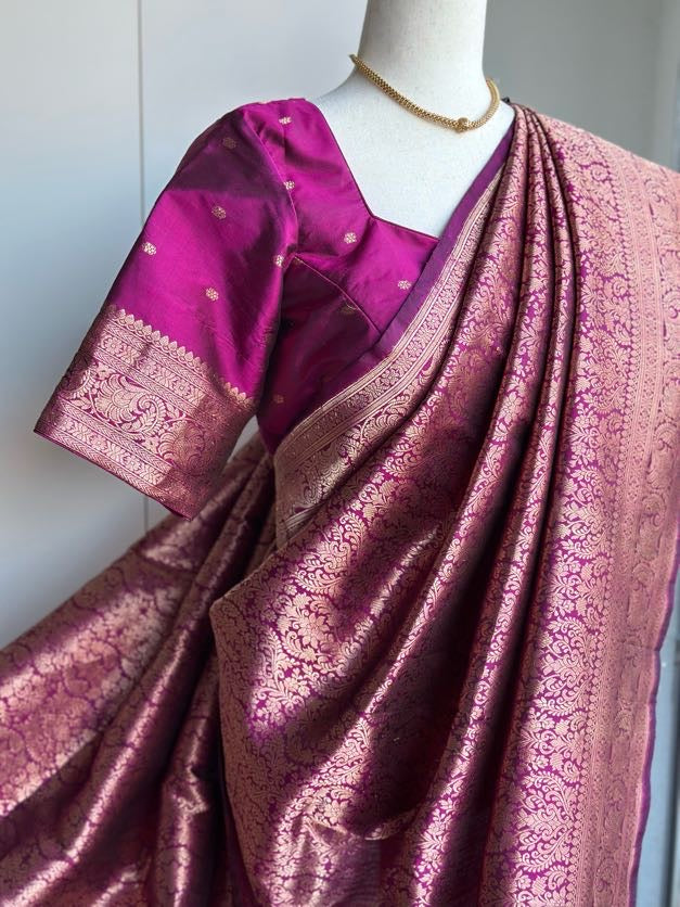 Magenta Pink Banaras Brocade Saree | Indian Traditional Sarees In USA