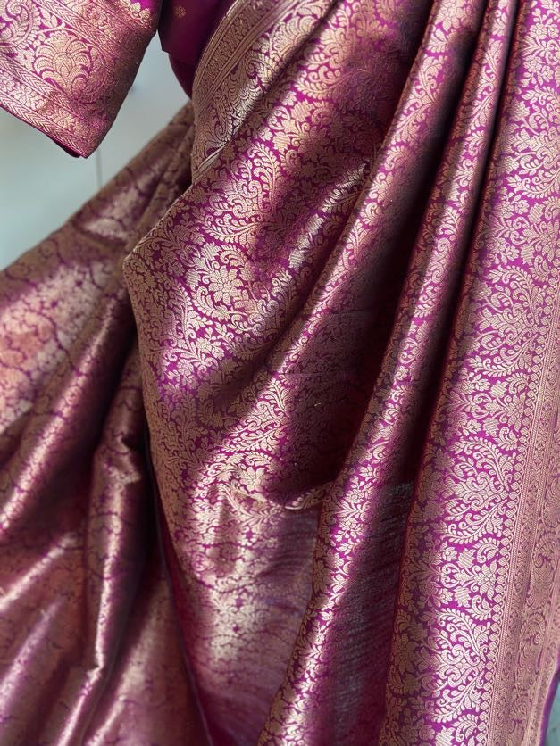 Magenta Pink Banaras Brocade Saree | Indian Traditional Sarees In USA