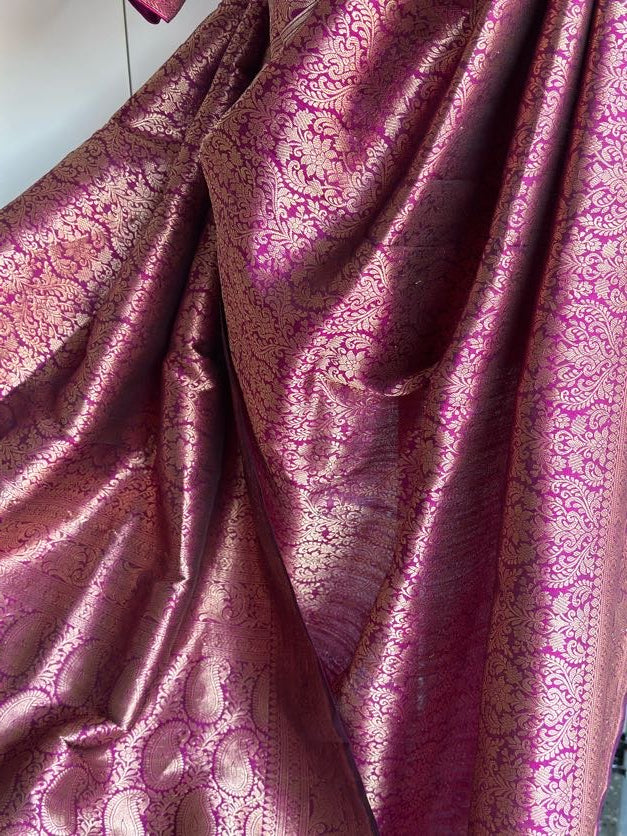 Magenta Pink Banaras Brocade Saree | Indian Traditional Sarees In USA