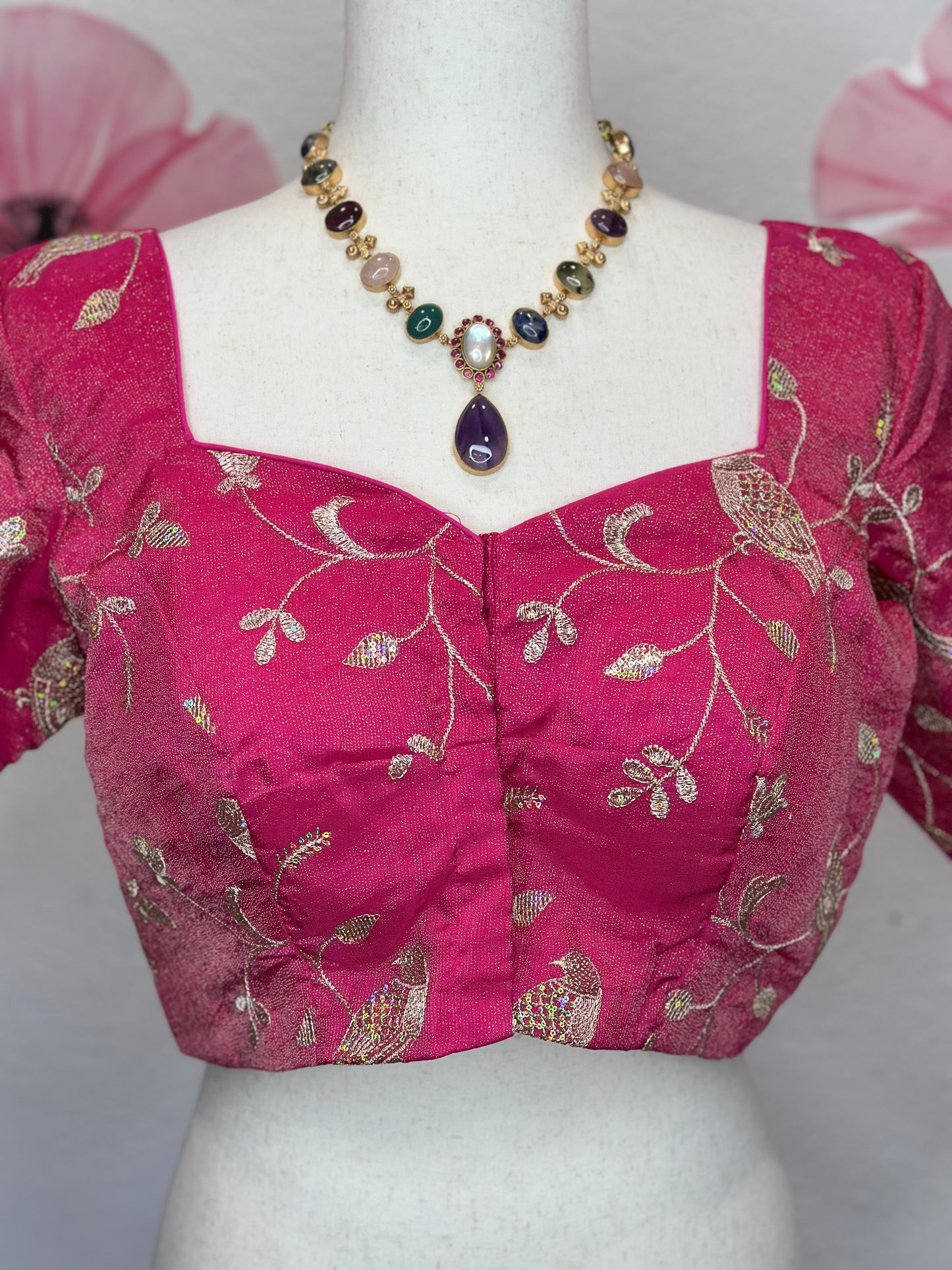 Pink Tissue Embroidery Blouse | Custom Blouse