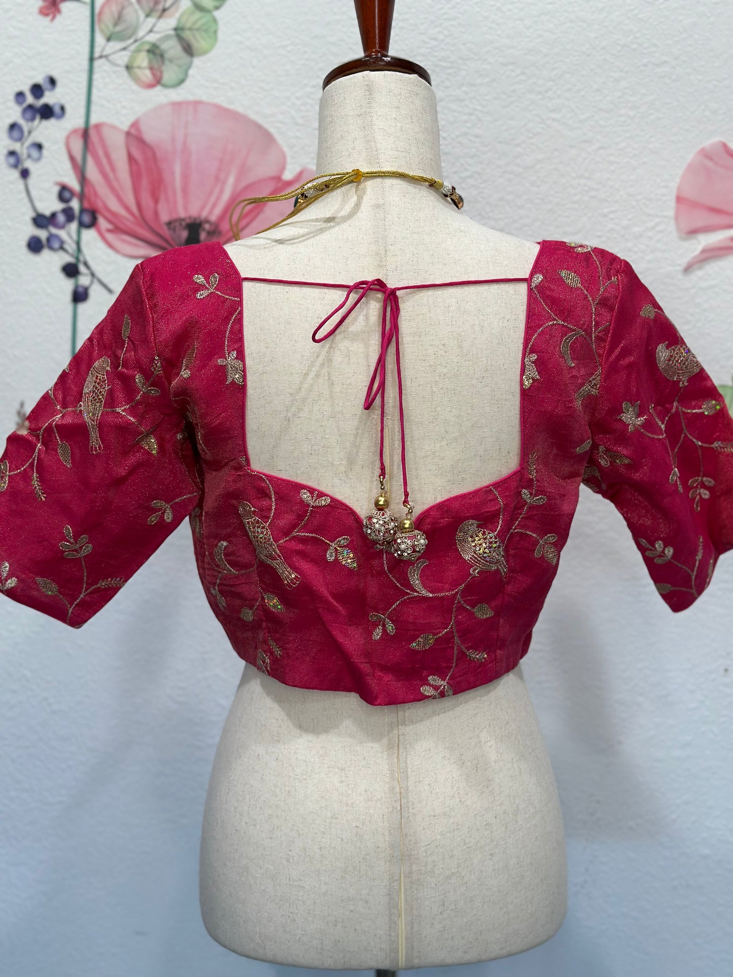 Pink Tissue Embroidery Blouse | Custom Blouse