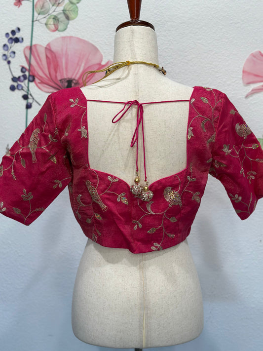 Pink Tissue Embroidery Blouse | Custom Blouse