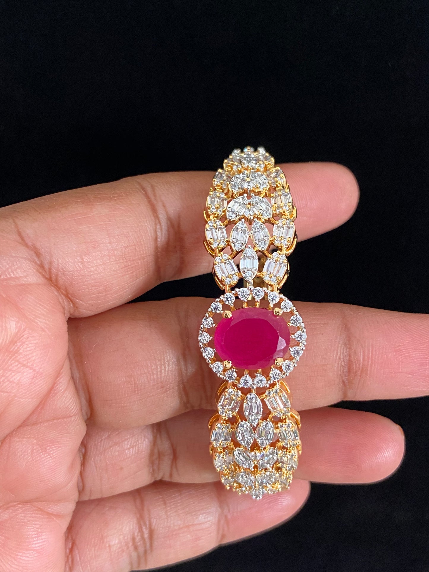 CZ  Ruby 2Tone Bracelet | Openable Bracelet | Indian Jewelry | Gift Idea