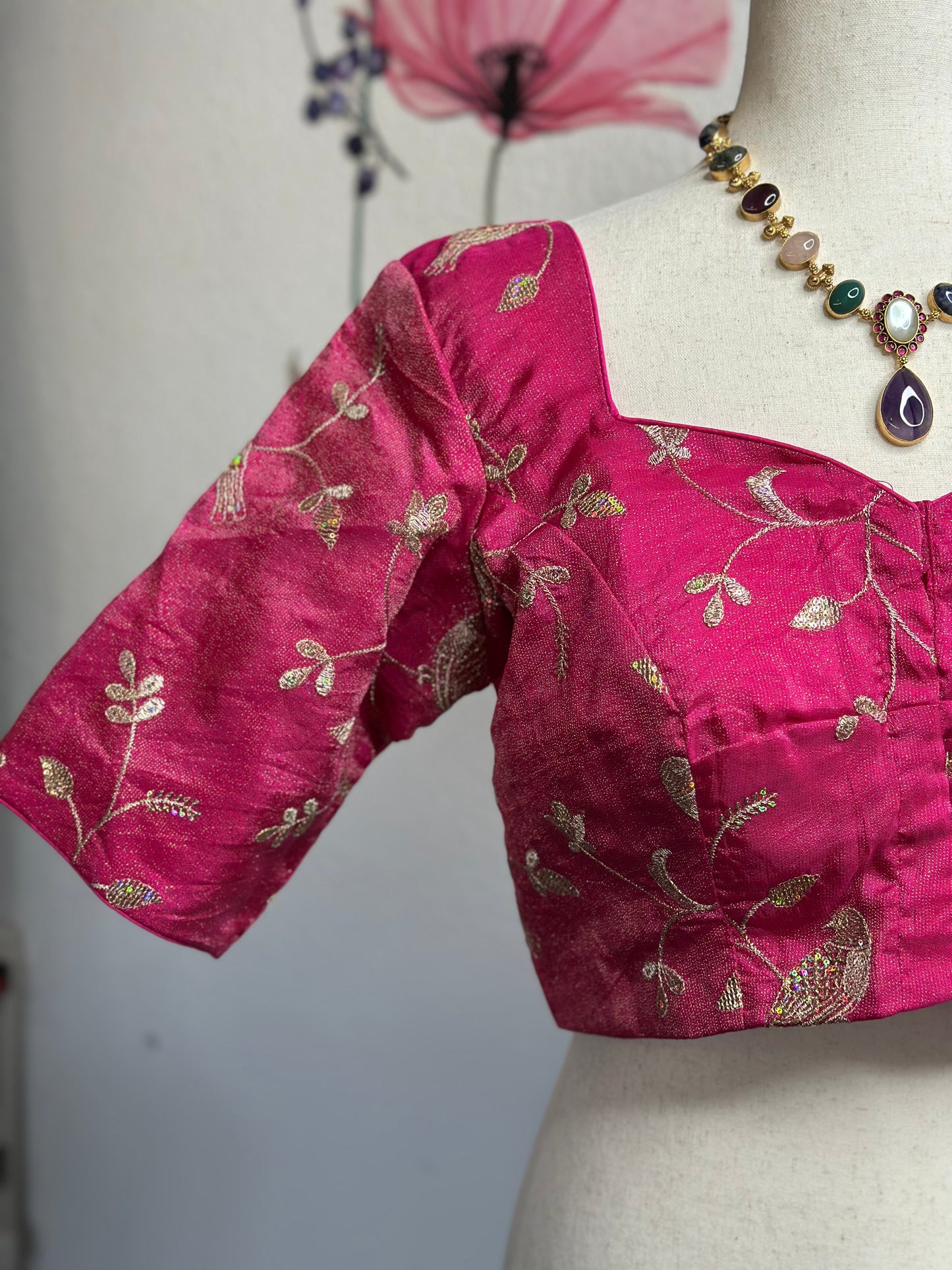Pink Tissue Embroidery Blouse | Custom Blouse