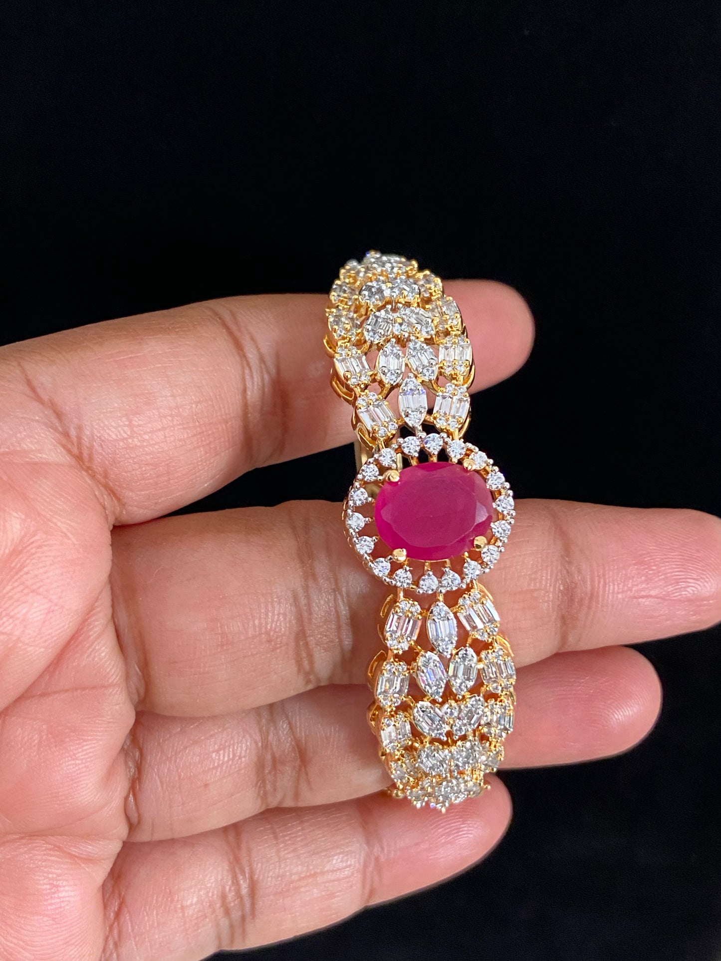 CZ  Ruby 2Tone Bracelet | Openable Bracelet | Indian Jewelry | Gift Idea