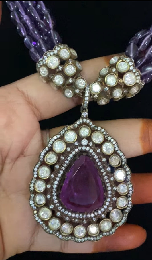 Victorian Moissanite Pendant Beads Necklace Set | Partywear Necklace | Gift Idea