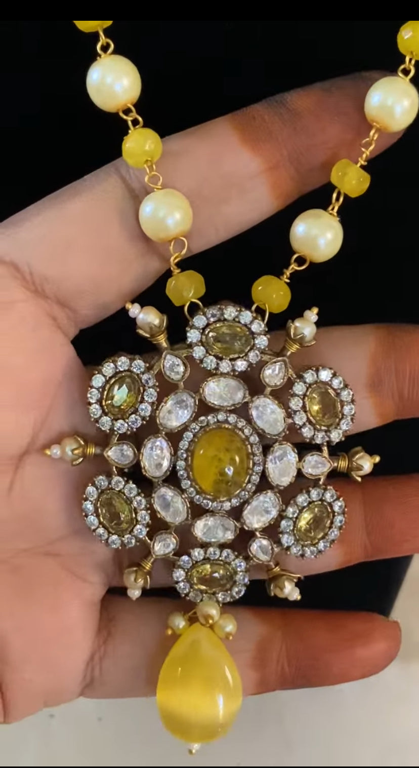 AD Victorian Pendant Pearl Nacklace With Earrings | Indian Traditional Jewelry