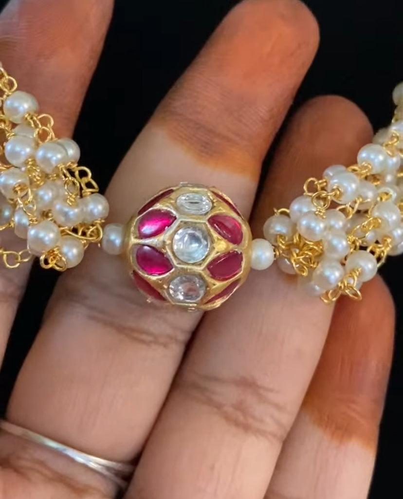 Jadau Kundan Ball Pendant Pearl Choker |  Beads Choker In Indian Jewelry