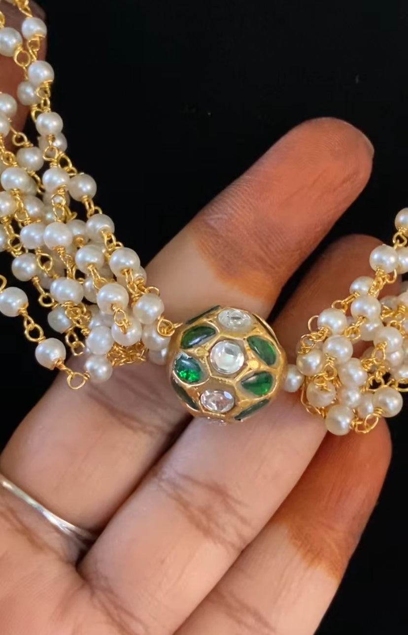 Jadau Kundan Ball Pendant Pearl Choker |  Beads Choker In Indian Jewelry