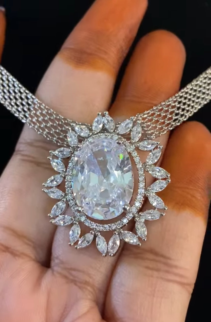 Rhodium Classic  Simple choker Necklace With Earrings | Trendy Indian Necklace